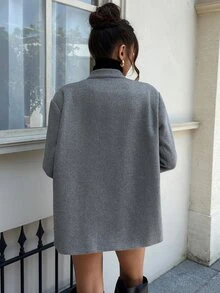 EastFlair Jaket Kasual Wanita Lengan Panjang Warna Polos dengan Desain Kancing Katak dan Potongan Reguler - Grey - View 9