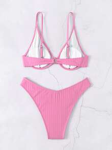 Costavie Women's Summer Beach Solid Color Sexy Fashion Bikini Two-Piece Swimwear Set - Pink - View 2
