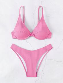 Costavie Women's Summer Beach Solid Color Sexy Fashion Bikini Two-Piece Swimwear Set - Pink - View 5