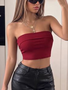 SHEIN ICON 純色針織女性簡約細肩帶背心上衣,適合日常或度假時穿著 - 酒紅色 - 查看 1
