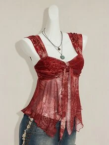 SHEIN ICON 女士性感Y2K露背系带水钻镂空黑色短款上衣 - 彩色 - 查看 10