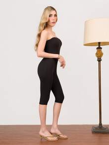 PRISCILA ESCOTO PRISCILA ESCOTO Ladies Strapless Jumpsuit With Capri And Slim Fit Black Summer Casual - Black - View 4