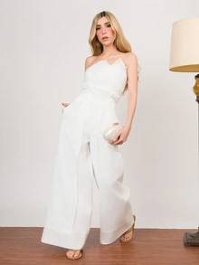 PRISCILA ESCOTO PRISCILA ESCOTO Women's Elegant White Summer Floral Mesh Strapless Bodysuit,Seductive Fairycore Party Night Outfits,Valentine's Day Daily Graduation Outfits - White - View 1