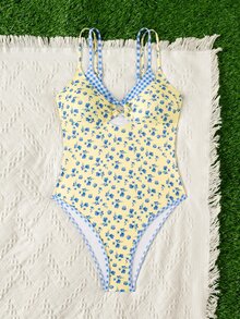 Swim Mod Women's One-Piece Plaid Swimsuit With Spaghetti Straps, Suitable For Beach Vacation, Spring/Summer - Multicolor - View 6