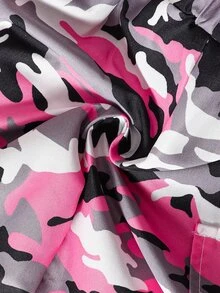 Baby Girls Pink Camo Print Cargo Pants Elastic Waist Flap Pocket Fall Jogger Trousers - Multicolor - View 6