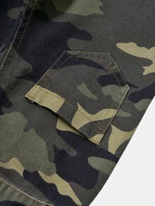 SHEIN Explorewe 女童休閒牛仔直筒寬鬆迷彩拼接工裝牛仔褲，街頭風夏季度假淺藍色長褲 - 軍綠色 - 查看 6