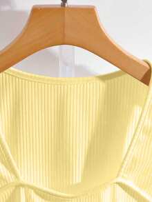 GlowEve Women's Textured Fabric T-Shirt With Flutter Sleeves, Vacation For Ladies Summer Beach Holiday Summer Tops - Pale Yellow - View 3