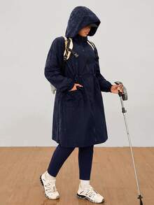 SHEIN EZwear 海軍藍大尺碼女款休閒商務休閒運動寬鬆連帽夾克，秋季正式場合、俱樂部、教師、萬聖節秋季穿搭 - 藏蓝色 - 查看 5