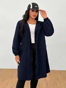 SHEIN EZwear 海軍藍大尺碼女款休閒商務休閒運動寬鬆連帽夾克，秋季正式場合、俱樂部、教師、萬聖節秋季穿搭 - 藏蓝色 - 查看 6