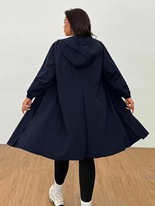 SHEIN EZwear 海軍藍大尺碼女款休閒商務休閒運動寬鬆連帽夾克，秋季正式場合、俱樂部、教師、萬聖節秋季穿搭 - 藏蓝色 - 查看 2