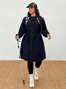SHEIN EZwear 海軍藍大尺碼女款休閒商務休閒運動寬鬆連帽夾克，秋季正式場合、俱樂部、教師、萬聖節秋季穿搭 - 藏蓝色 - 查看 4