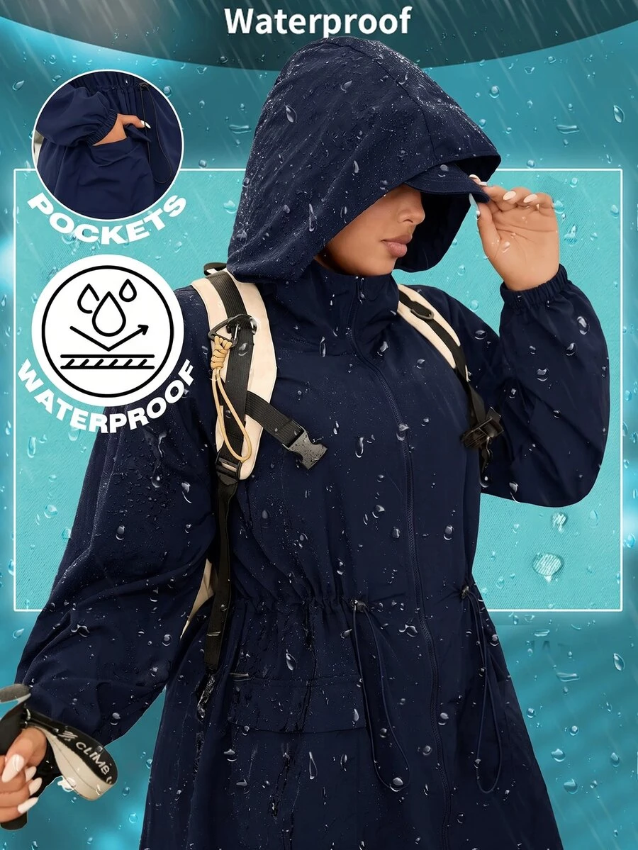 SHEIN EZwear 海軍藍大尺碼女款休閒商務休閒運動寬鬆連帽夾克,秋季正式場合、俱樂部、教師、萬聖節秋季穿搭 - 藏蓝色 - 查看 1