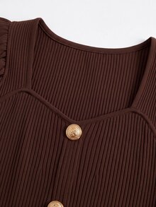 GlowEve Women's Textured Fabric T-Shirt With Flutter Sleeves, Vacation For Ladies Summer Beach Holiday Summer Tops - Brown - View 3