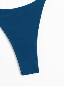 SHEIN Swim 纯色比基尼泳装，适合夏季海滩 - 水鴨藍 - 查看 5