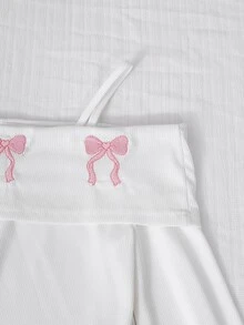SHEIN Tween Girls Fall Outfits Fall Tops Fall 2pcs/Set Round Neck Fashion Elegant White Summer Country Cute Concert T-Shirt Mini Set - Pink - View 10