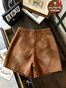 SHEIN Franclia Women's Summer Casual Wrap Skirt Shorts - Brown - View 2