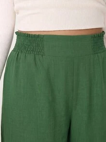 Solflare Autumn/Winter Casual Loose Retro Green Plus Size Suit Pants, Linen Texture Fabric, Elastic Waistband, Suitable For Outings, Daily Wear, Gatherings, Commuting, Back To School, Dating, Home, Birthday Parties And Multiple Occasions - Fresh Green - View 5
