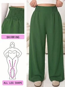 Solflare Autumn/Winter Casual Loose Retro Green Plus Size Suit Pants, Linen Texture Fabric, Elastic Waistband, Suitable For Outings, Daily Wear, Gatherings, Commuting, Back To School, Dating, Home, Birthday Parties And Multiple Occasions - Fresh Green - View 1