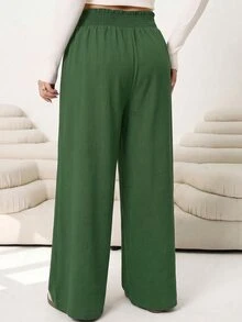 Solflare Autumn/Winter Casual Loose Retro Green Plus Size Suit Pants, Linen Texture Fabric, Elastic Waistband, Suitable For Outings, Daily Wear, Gatherings, Commuting, Back To School, Dating, Home, Birthday Parties And Multiple Occasions - Fresh Green - View 2