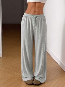 SHEIN EZwear Plus Size Autumn Vintage Green Loose Pants - Fresh Green - View 3