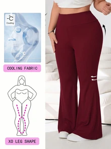 Solflare Plus Size Women's Summer Casual Elastic High Waist Pants For Daily Wear Fall - Burgundy - View 2
