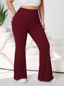 Solflare Plus Size Women's Summer Casual Elastic High Waist Pants For Daily Wear Fall - Burgundy - View 5