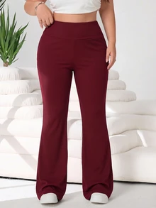 Solflare Plus Size Women's Summer Casual Elastic High Waist Pants For Daily Wear Fall - Burgundy - View 7