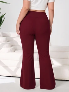 Solflare Plus Size Women's Summer Casual Elastic High Waist Pants For Daily Wear Fall - Burgundy - View 3