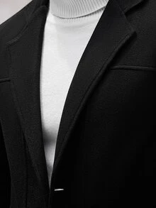 Manfinity CasualCool Men's Mature Casual Solid Color Wool Long Coat, The Perfect Choice For Holiday Gifts - Black - View 5
