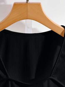 GlowEve Women's Textured Fabric T-Shirt With Flutter Sleeves, Vacation For Ladies Summer Beach Holiday Summer Tops - Black - View 3