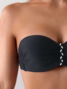 SHEIN Swim Color Block Ruched Bandeau Bikini Set For Summer Beach Swimming - Black - View 3