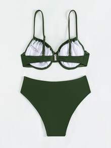 Swim Basics Summer Beach Ladies' Ruched Underwire Separated Bikini Set - Army Green - View 2
