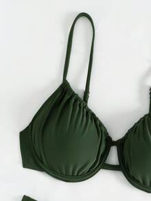 Swim Basics Summer Beach Ladies' Ruched Underwire Separated Bikini Set - Army Green - View 5