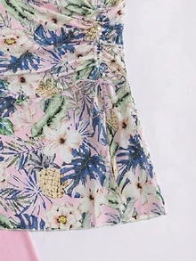 Swim Mulvari 2件組 春夏新款熱帶植物花卉印花緊身抽繩布基尼上衣與短褲 女款休閒海灘度假泳裝 - 彩色 - 查看 6