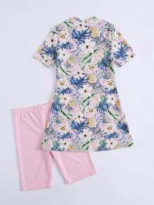 Swim Mulvari 2件組 春夏新款熱帶植物花卉印花緊身抽繩布基尼上衣與短褲 女款休閒海灘度假泳裝 - 彩色 - 查看 5