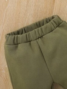 SHEIN 2 件套男婴休闲日常百搭运动简约字母印花夹克和裤子套装，适合户外穿着 - 墨綠色 - 查看 4