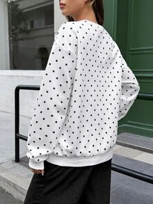 SHEIN 孕婦波點印花落肩長袖哺乳運動衫 - 白色 - 查看 8
