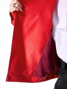 ROMWE MEN Street Life Men's Solid Color PU Leather Double-Breasted Long Sleeve Jacket - Red - View 12