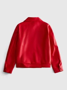 ROMWE MEN Street Life Men's Solid Color PU Leather Double-Breasted Long Sleeve Jacket - Red - View 11