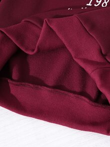 SHEIN 青少年女孩長袖抓絨秋季套裝 2件/組 返校季 酒紅色紐約字母圖案立領運動衫與長褲套裝 - 酒紅色 - 查看 10