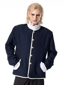 ROMWE MEN Street Life Men's Vintage Button Striped Colorblock Long Sleeve Streetwear Jacket - Multicolor - View 9