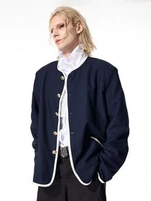 ROMWE MEN Street Life Men's Vintage Button Striped Colorblock Long Sleeve Streetwear Jacket - Multicolor - View 8