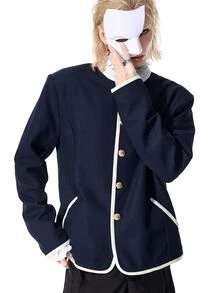 ROMWE MEN Street Life Men's Vintage Button Striped Colorblock Long Sleeve Streetwear Jacket - Multicolor - View 1