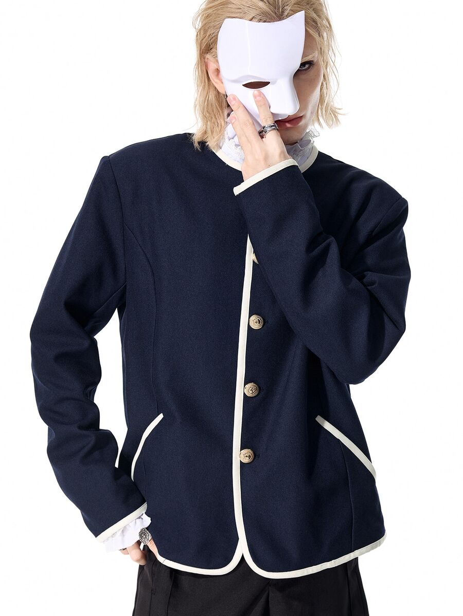 ROMWE MEN Street Life Men's Vintage Button Striped Colorblock Long Sleeve Streetwear Jacket - Multicolor - View 1