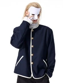 ROMWE MEN Street Life Men's Vintage Button Striped Colorblock Long Sleeve Streetwear Jacket - Multicolor - View 6