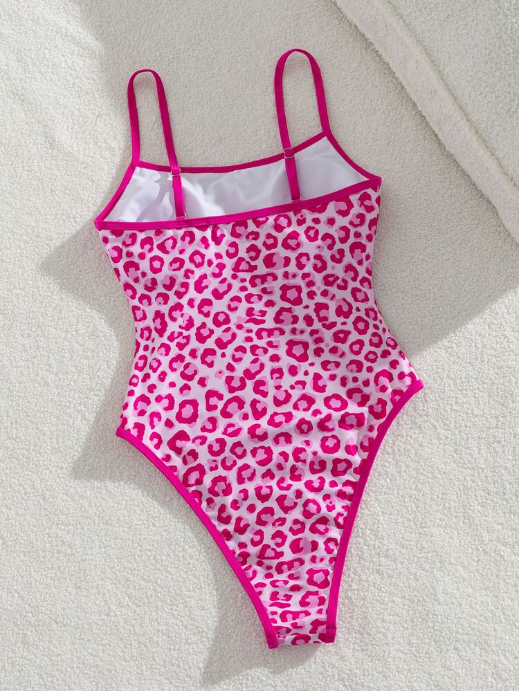 SHEIN Swim Spring/Summer New European & American Style One-Piece Sexy Three-Point High-Cut Triangle Bikini With Marine Life Print, Color-Block Thin Trim, Push-Up Small Bust, Double Shoulder Straps, Sexy One-Piece Swimsuit Set For Women & Girls, Sweet Fresh Slimming Swimwear For Hot Spring, Beach, Vacation, Birthday Party - Multicolor - View 2