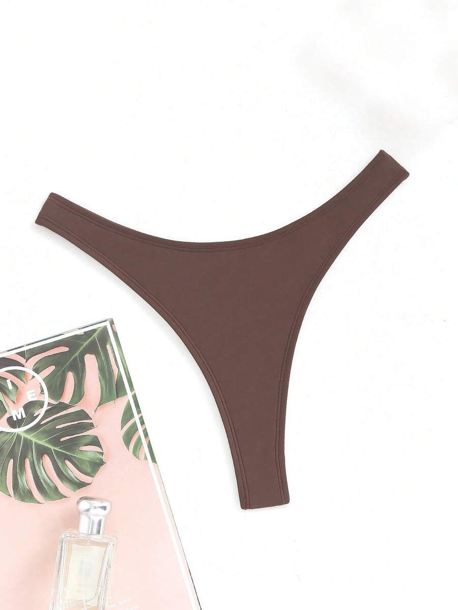 Swim Basics Bottom de bikini de tanga de unicolor para mujer para playa veraniega - Marrón - Ver 1