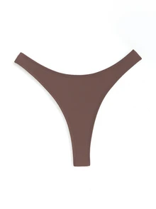 Swim Basics Bottom de bikini de tanga de unicolor para mujer para playa veraniega - Marrón - Ver 5