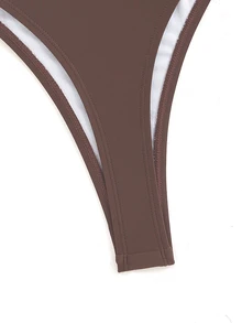 Swim Basics Bottom de bikini de tanga de unicolor para mujer para playa veraniega - Marrón - Ver 3