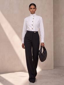 Vesra Women's Fashion Casual White Stand Collar Shirt - White - View 7